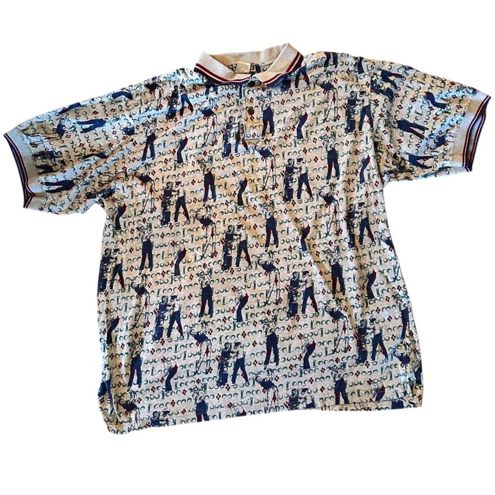 Vintage Arnold Palmer Novelty Golf Print Grunge Polo XL